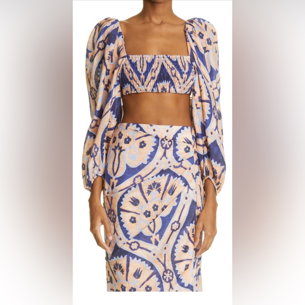 NWT Johanna Ortiz Long Sleeve Linen Crop Top